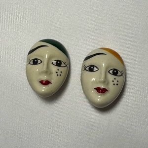 Vintage Mardi Gras Hand Painted Clip on Earrings